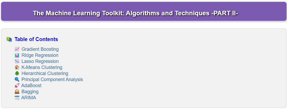 table of contents part II